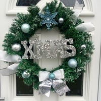 Image 1 of Silver/ice blue Xmas Wreath, Wall Decor, Door Wreath