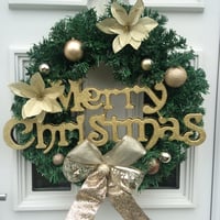 Image 1 of Gold Merry Christmas Wreath, Wall Decor, Door Wreath