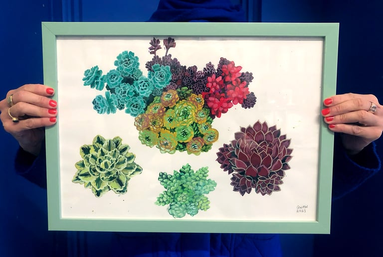Framed hand painted nature illustrations - succulents. Image 2