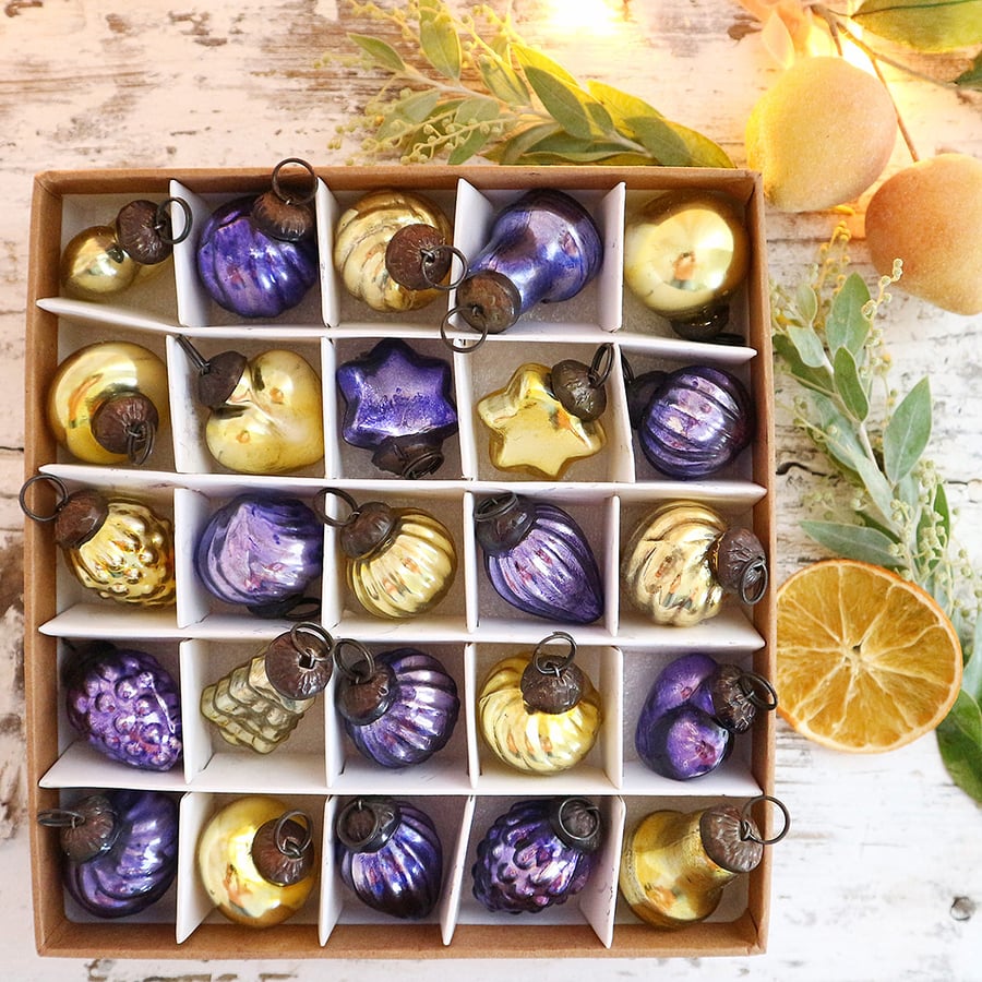 Image of 6 décorations de Noël violet et or
