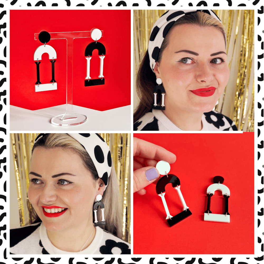 Image of Memphis Love - Architectural Arch and Column Mismatched Statement Acrylic Earrings