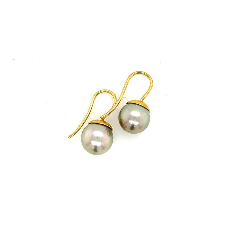 Image of Hammered Dome Silver Rose Tahitian Pearl 22k Earrings