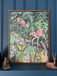 Image 3 of Where the Forest Edge Begins – fawn deer painting, framed
