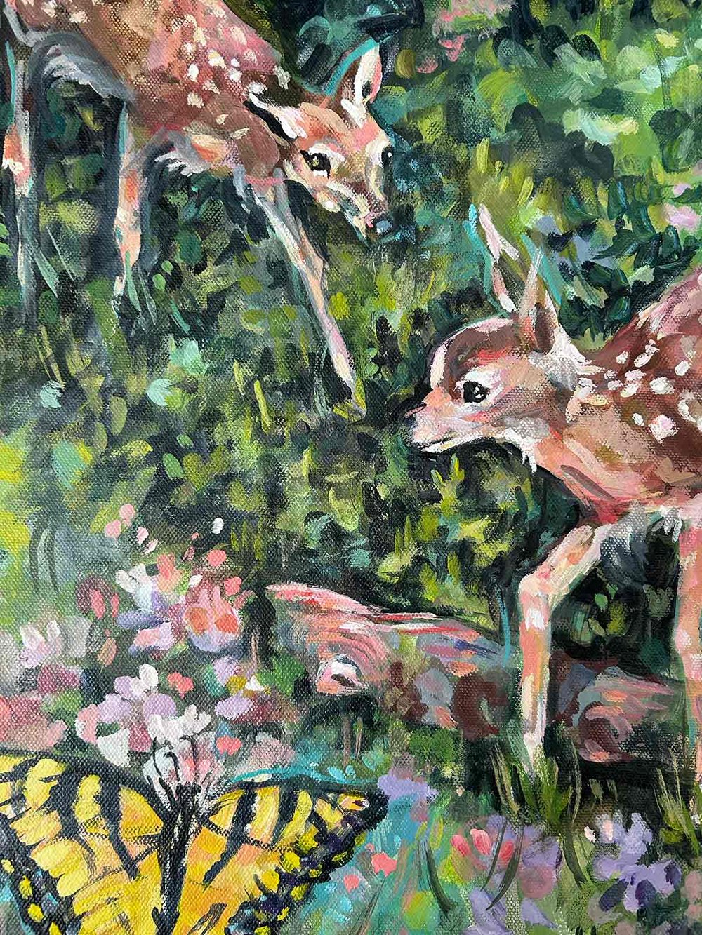 Where the Forest Edge Begins – fawn deer painting, framed