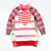 Image 1 of heart pink stripes sweet patchwork 3T courtneycourtney patchwork sweater dress longsleeve bubble
