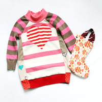 Image 2 of heart pink stripes sweet patchwork 3T courtneycourtney patchwork sweater dress longsleeve bubble