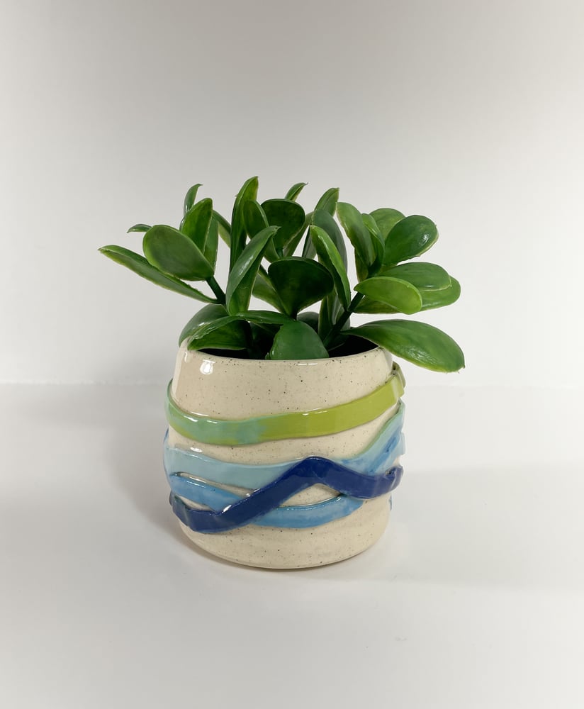 Image of Small Blue and Green Wavy Texture Planter