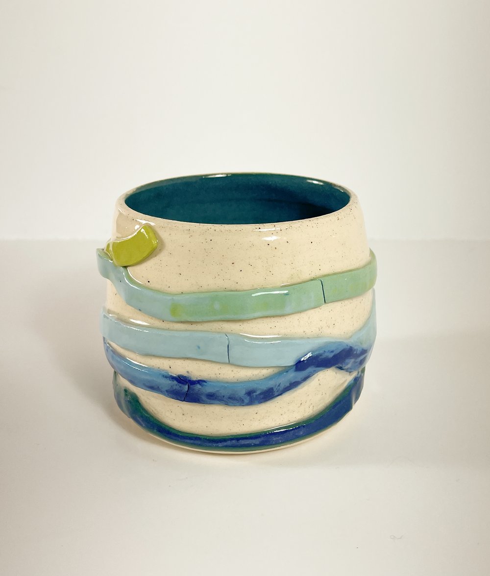 Image of Small Blue and Green Wavy Texture Planter