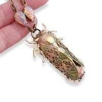 Image 3 of Cicada necklace, Glass ruby opal insect jewelry Art Deco style, Handcrafted Lalique-style jewelry