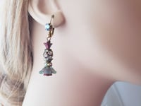 Image 4 of Romantic Flower Earrings, Handcrafted Blossom Glass Drop Earrings Floral Jewelry