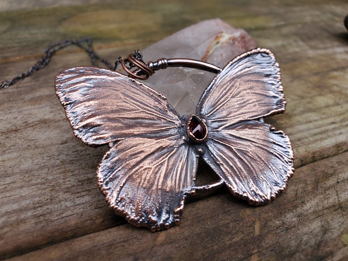 Image of Real Butterfly with Garnet 
