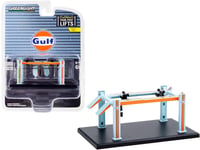 Greenlight Adjustable Four-Post Lift "Gulf Oil" Light Blue and Orange