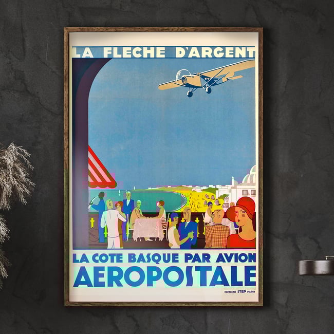 Aeropostale - La Côte Basque par Avion | La Fleche d'Argent |Vintage Travel Poster