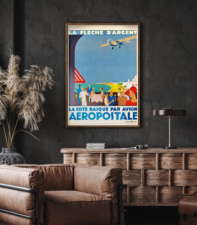 Aeropostale - La Côte Basque par Avion | La Fleche d'Argent |Vintage Travel Poster
