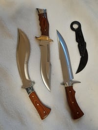 Image 1 of SET  4 knives - Kukri Hunting Knife  2 Bowie Knives and Folding Karambit