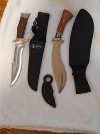 Image 2 of SET  3 knives - Kukri Huntinh Knife   Bowie Knife and Folding Karambit