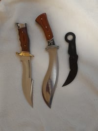 Image 1 of SET  3 knives - Kukri Huntinh Knife   Bowie Knife and Folding Karambit