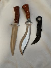 Image 3 of SET  3 knives - Kukri Hunting Knife  Bowie Knife and Folding Karambit