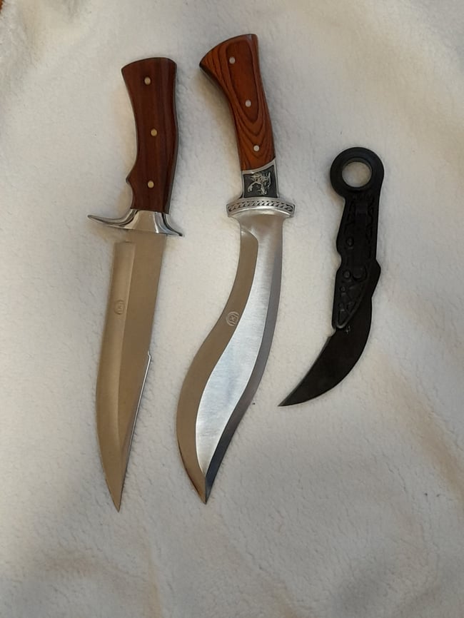 SET  3 knives - Kukri Hunting Knife  Bowie Knife and Folding Karambit