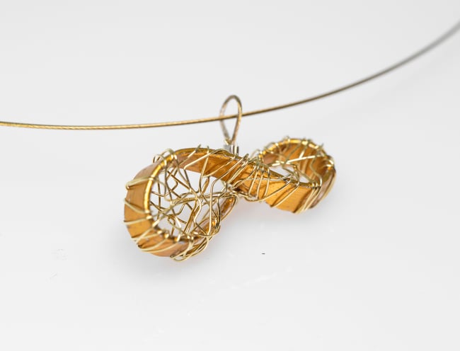 Gold eternity art necklace, Wire sculpture mobius infinity pendant, Perpetual shape math gift