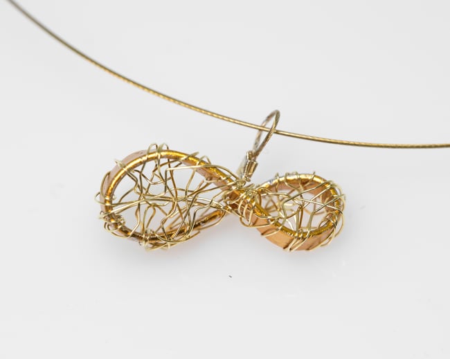 Gold eternity art necklace, Wire sculpture mobius infinity pendant, Perpetual shape math gift