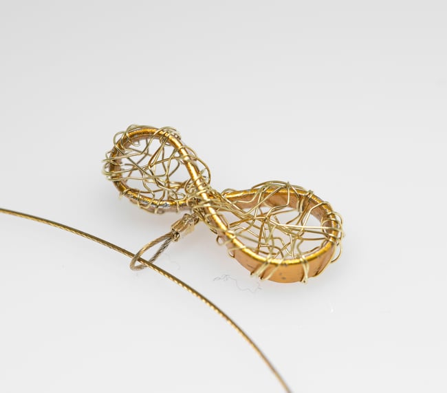 Gold eternity art necklace, Wire sculpture mobius infinity pendant, Perpetual shape math gift