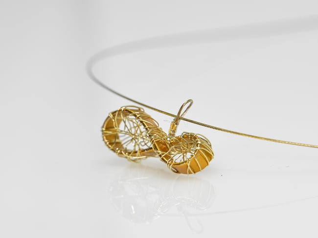 Gold eternity art necklace, Wire sculpture mobius infinity pendant, Perpetual shape math gift