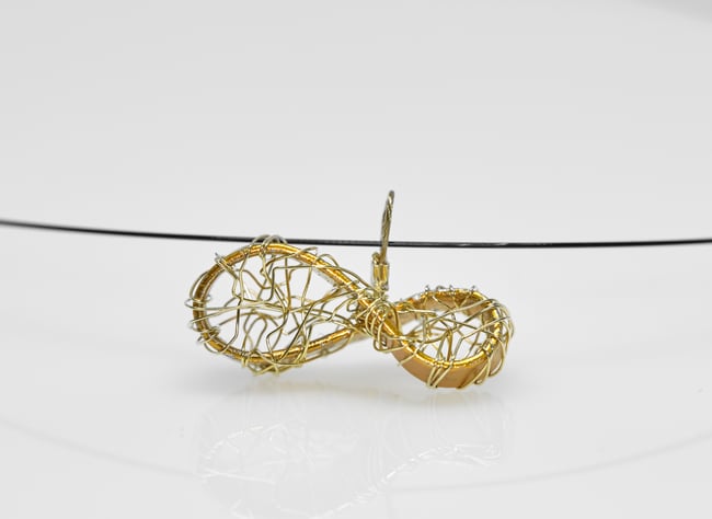 Gold eternity art necklace, Wire sculpture mobius infinity pendant, Perpetual shape math gift