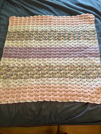 Image 1 of Pink, Purple & White Baby Blanket