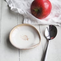 Image 1 of Medium Spoon Rest, White and Ocher Ceramic Spoon Holder for Your Coffee or Tea Spoon, Made in USA