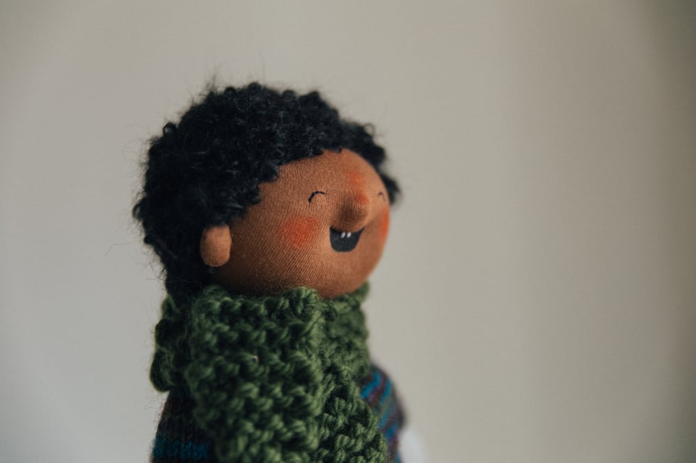 Image of Nova - Waldorf Inspired wool filled Sculpted Sock Doll with removable Sweater, socks and pants 
