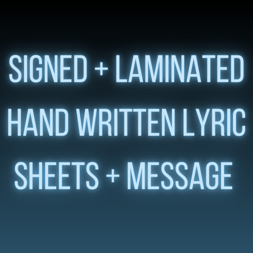 Image of Hand Written Lyric Sheet Signed, Laminated + Message