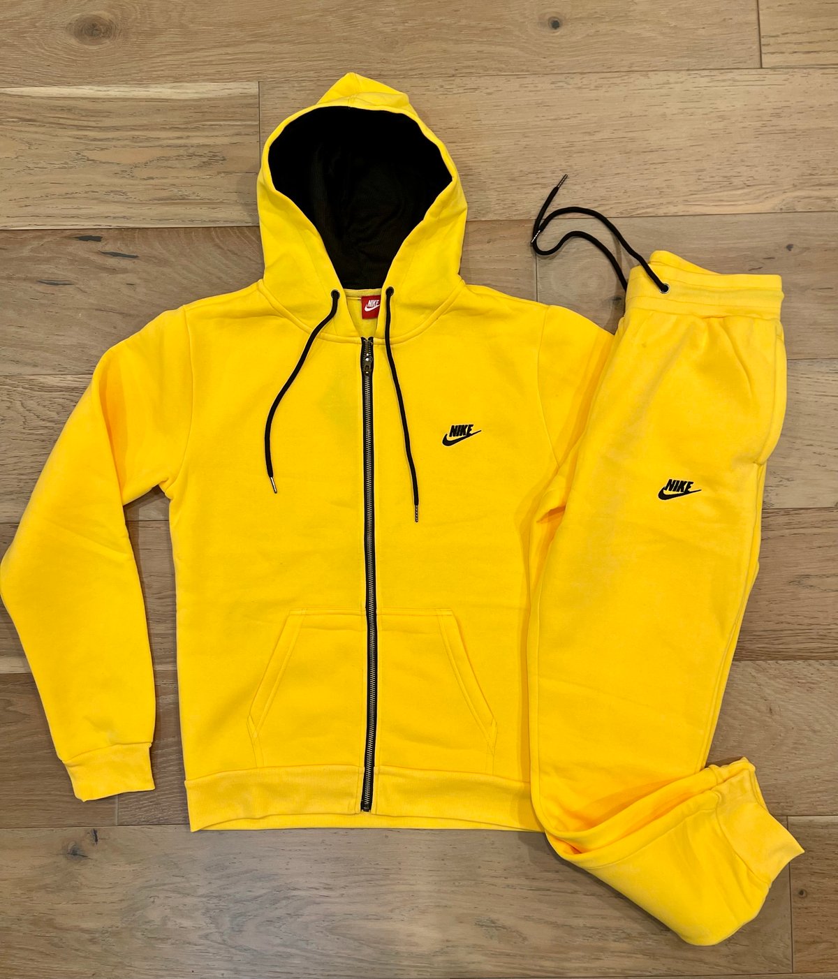 Men’s Classic Solid Canary Yellow Zip Up Hoodie Sweatpants Set