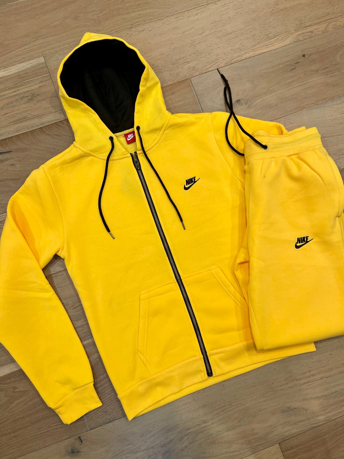 Men’s Classic Solid Canary Yellow Zip Up Hoodie Sweatpants Set