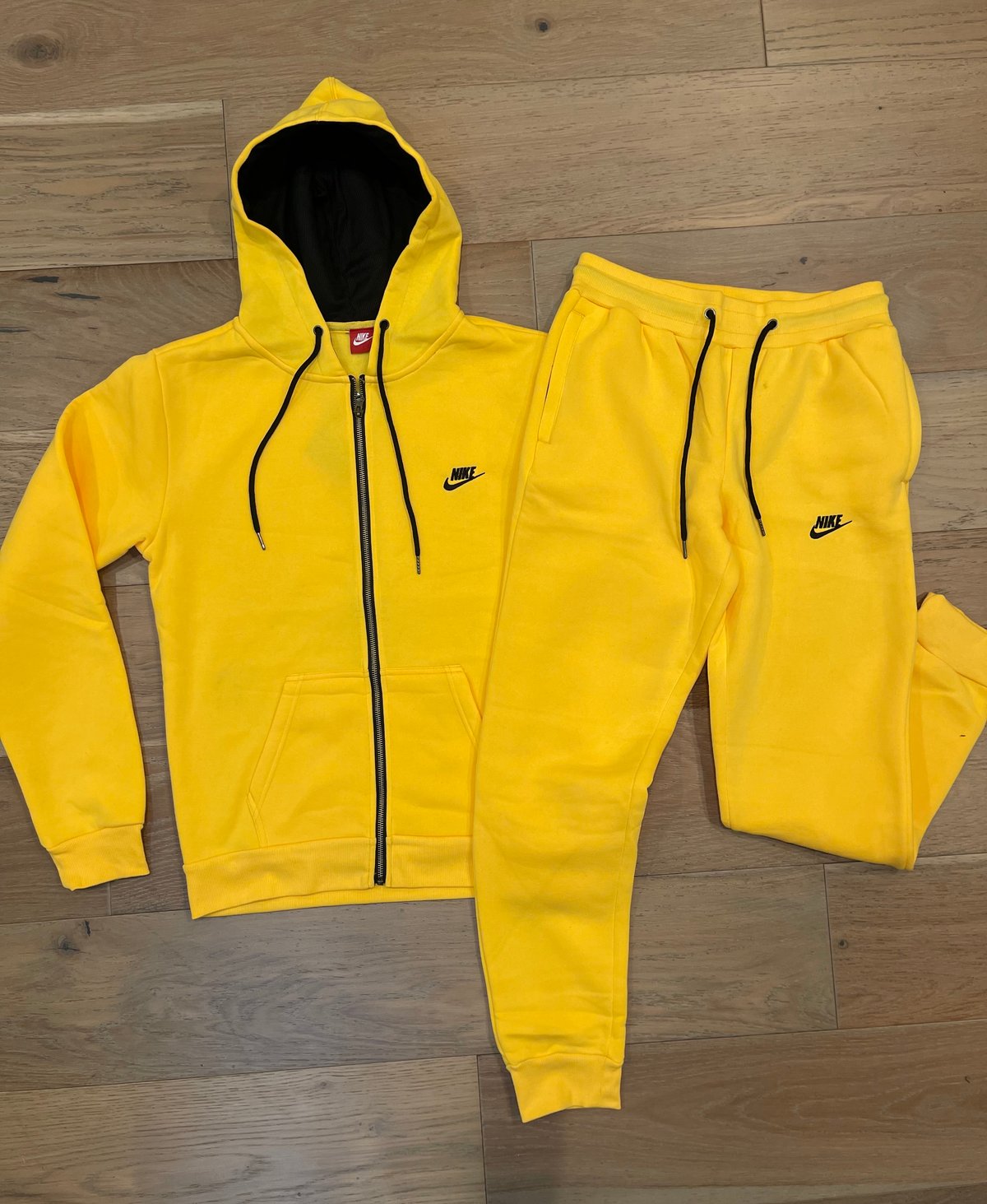 Men’s Classic Solid Canary Yellow Zip Up Hoodie Sweatpants Set