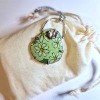 Image 3 of Enamel and Silver Hand Painted Pendant Daisy - (SJ033)