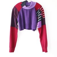 Image 2 of purple reds patchwork courtneycourtney adult M/L medium large long sleeve sweater shrug