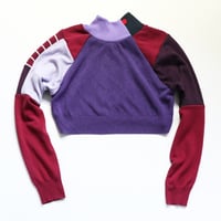Image 3 of purple reds patchwork courtneycourtney adult M/L medium large long sleeve sweater shrug