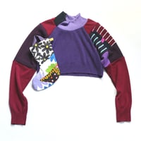 Image 5 of purple reds patchwork courtneycourtney adult M/L medium large long sleeve sweater shrug