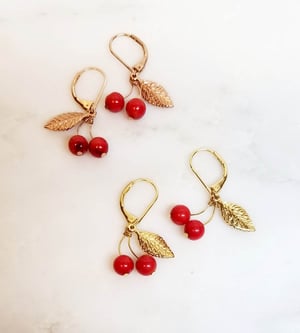 Image of Les Cerises - *NEW* - Boucles Branche - Plaqué Or et Doré Or Rose