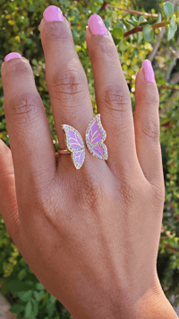 Image 3 of Purple and White Butterfly Adjustable Ring 