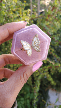 Image 2 of Purple and White Butterfly Adjustable Ring 