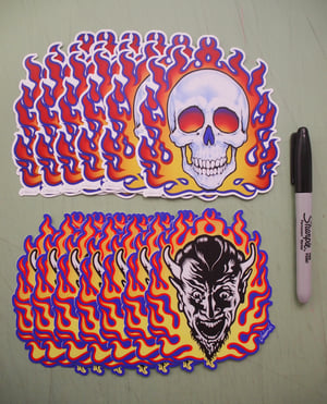 Image of FLAMING DEVIL & SKULL die cut sticker set