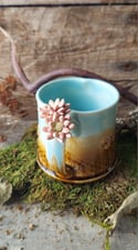 Honeycomb Mug w/Sky Blue  - Pink Blossum 