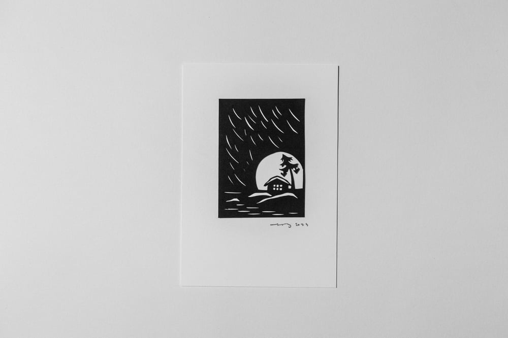 Image of Tiny Winter Cabin {Original Papercut - 5x7"}