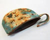 Butterfly rust and indigo - half moon wristlet zipper purse