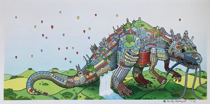 Image of Bristol Dinosaur Balloons - hand finished print
