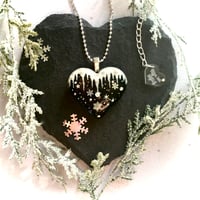 Image 3 of Icicle and Snowflake Black Heart Resin Pendant