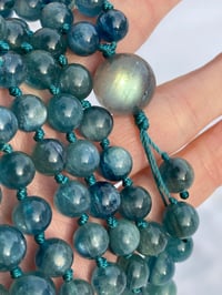 Image 2 of Natural Gem Green Kyanite Mala with Gem Labradorite Guru Bead, Gem Green Kyanite 108 Bead Japa Mala