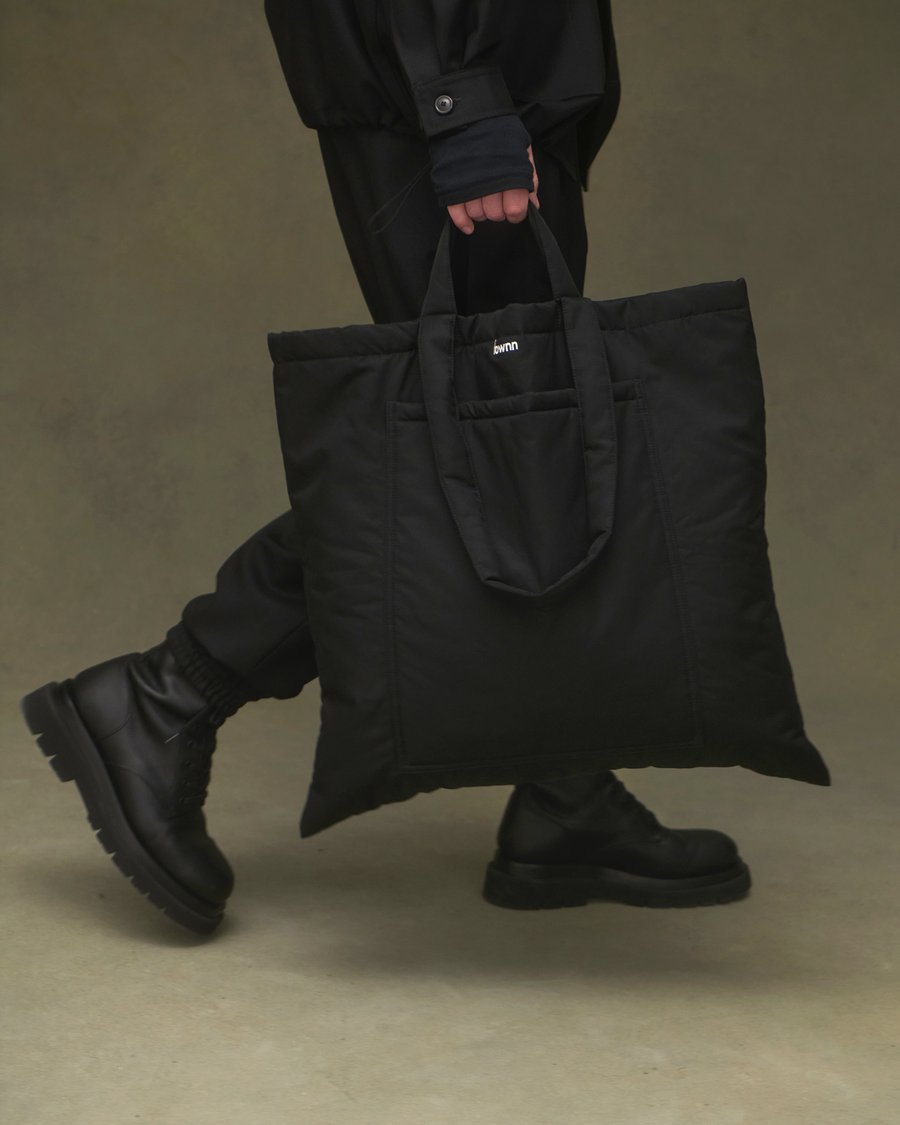 Image of Black Cotton Gabardine Padded Tote